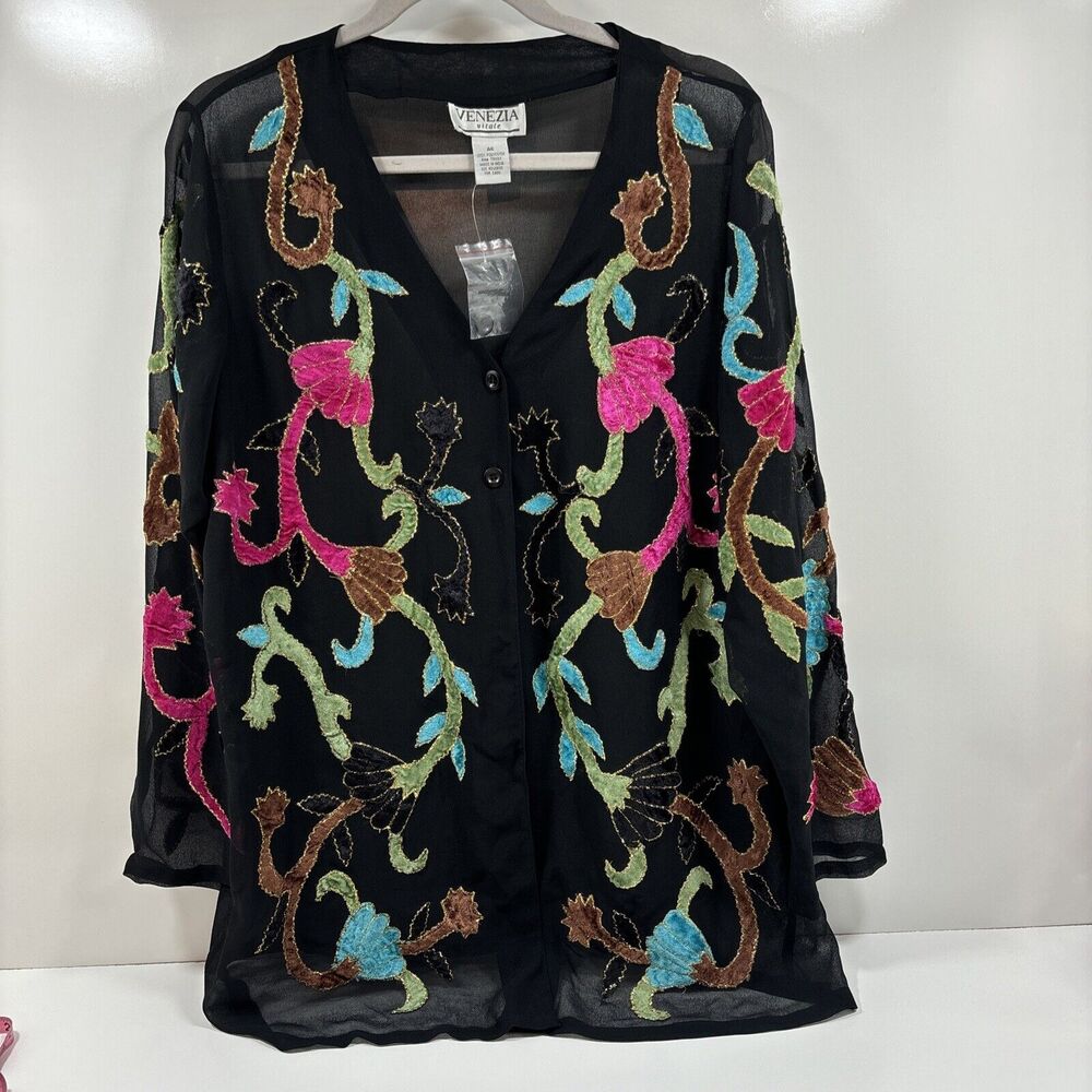 Vintage Venezia Vitale Sheer Cardigan Size XL‎ Colorful Abstract Design